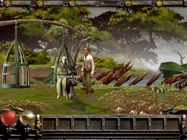 The Fifth Disciple (Windows) screenshot: Why is this druid in a cage?
