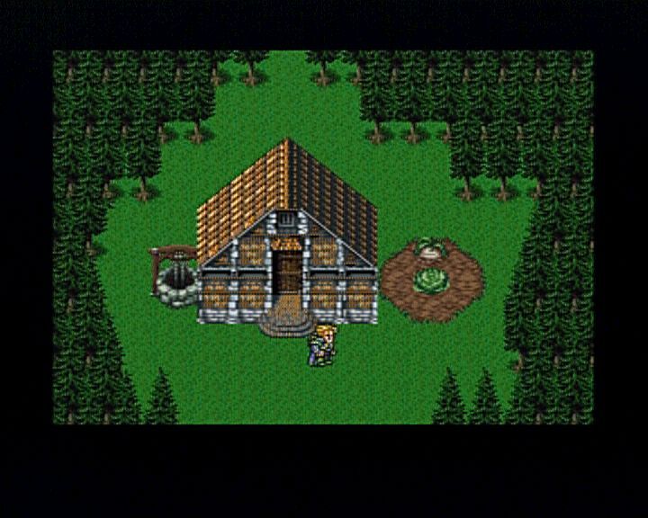 Final Fantasy III (PlayStation) screenshot: There are many chokobo stables which are mostly not visible on the world map, but can be found in varoius forests. Riding a chokobo will save you time and spare you monster fights.