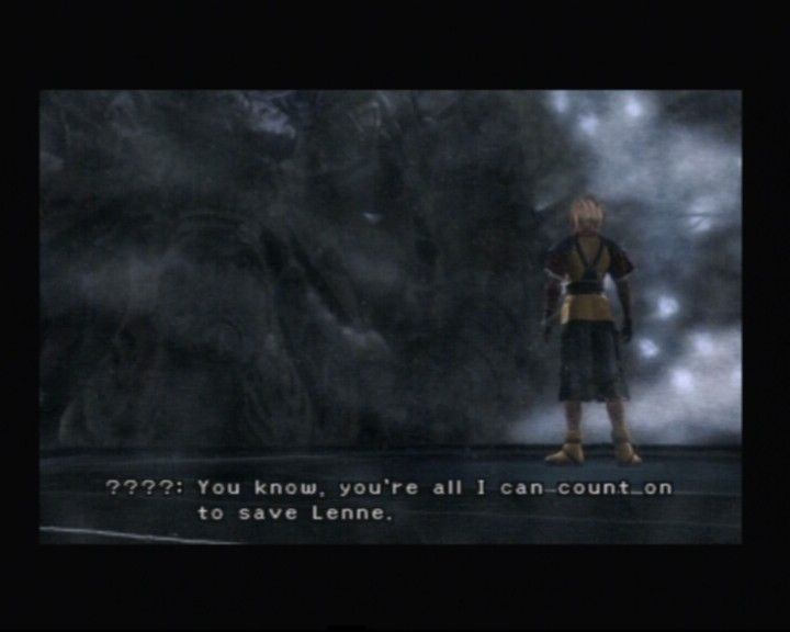 Final Fantasy X-2 (PlayStation 2) screenshot: Watching spheres is a bit fuzzy, but that's what got Yuna into this business... this character does look familiar, but... is it really him?