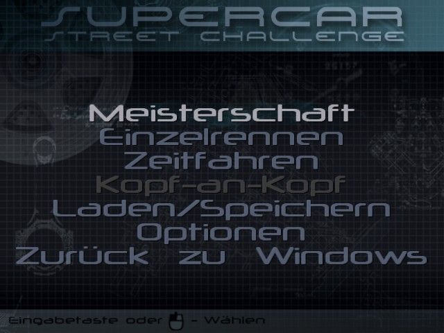 Supercar Street Challenge (Windows) screenshot: Menu (German)