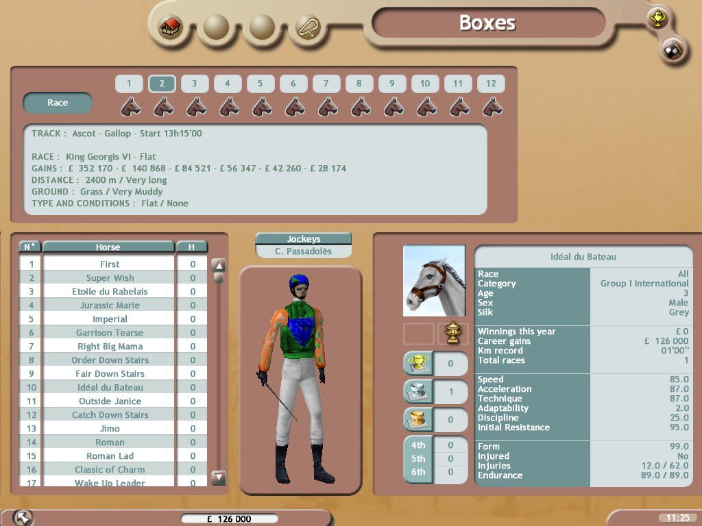Final Stretch: Horse Racing Sim (Windows) screenshot: The Boxes... right before the start.