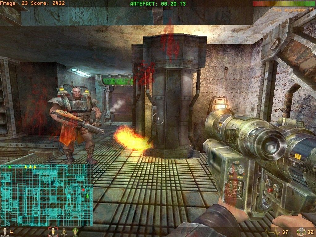 FireStarter (Windows) screenshot: "Flamer" tries to incinerate you with a flamethrower. Appropriate name then I guess.