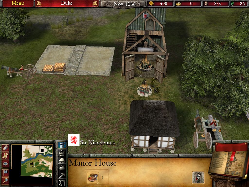 FireFly Studios' Stronghold 2 (Windows) screenshot: The Keep can be a simple wooden hall or a grand stone tower.