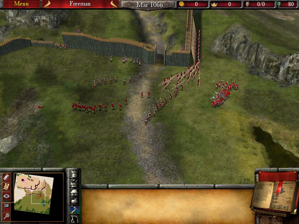 FireFly Studios' Stronghold 2 (Windows) screenshot: A siege at maximum zoom-out.