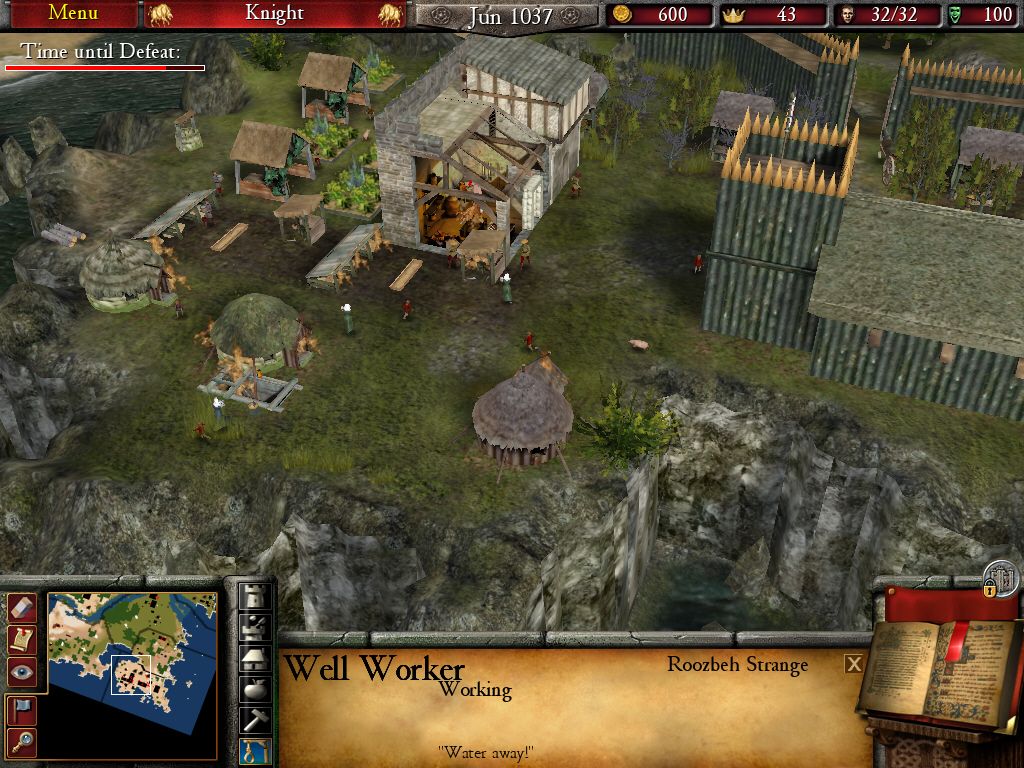 FireFly Studios' Stronghold 2 (Windows) screenshot: Your town is burning! You need more wells!