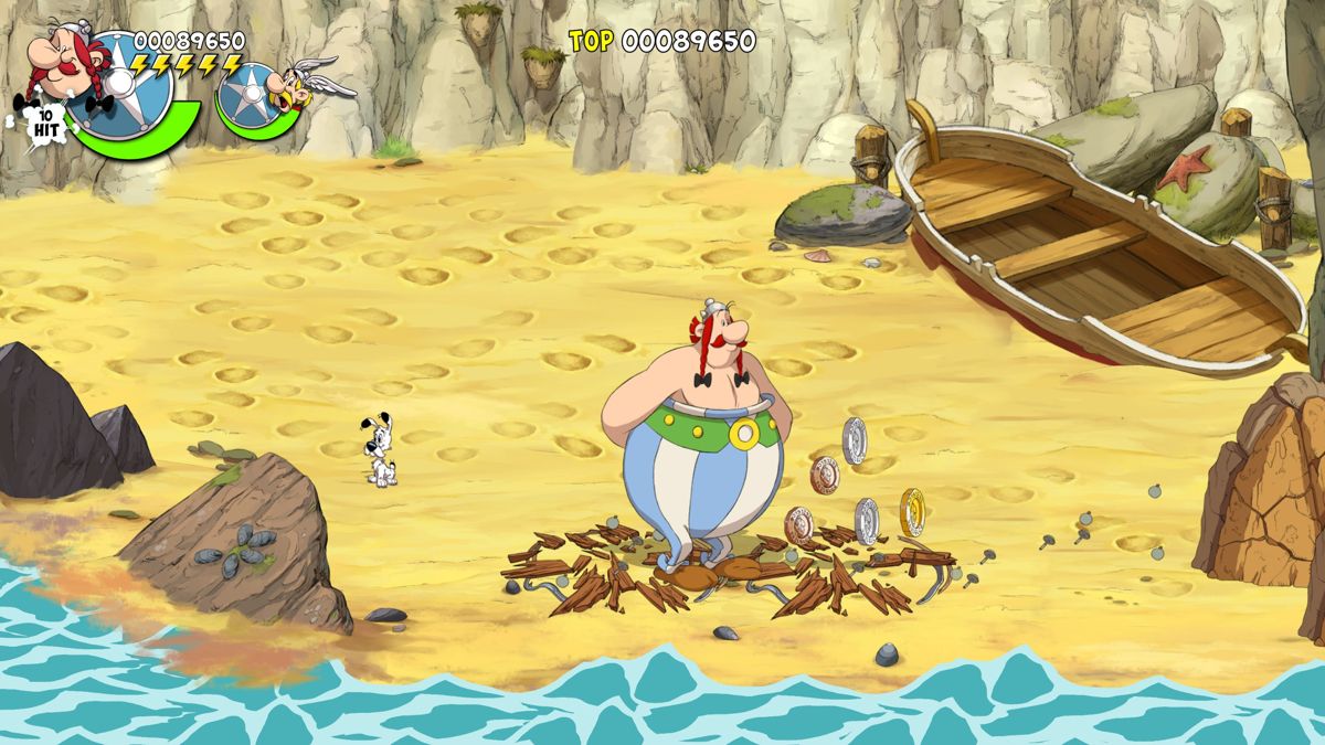 Asterix & Obelix: Slap Them All! (Windows) screenshot: Barrels contain coins and health.