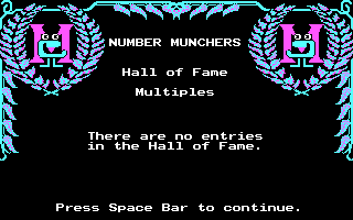 Number Munchers (DOS) screenshot: Hall of fame (CGA)