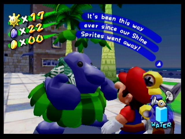 Super Mario Sunshine (GameCube) screenshot: The locals may provide you with useful information, or just chat