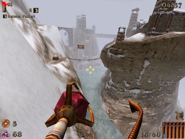 Flying Heroes (Windows) screenshot: Matches can take place in a variety of terrain such as these winter mountains...