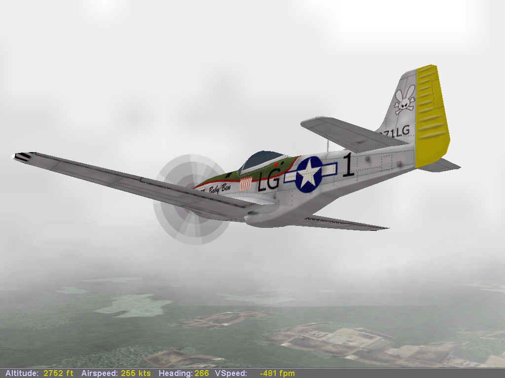 Flight Unlimited III (Windows) screenshot: In a foggy setting a Mustang is on its way...