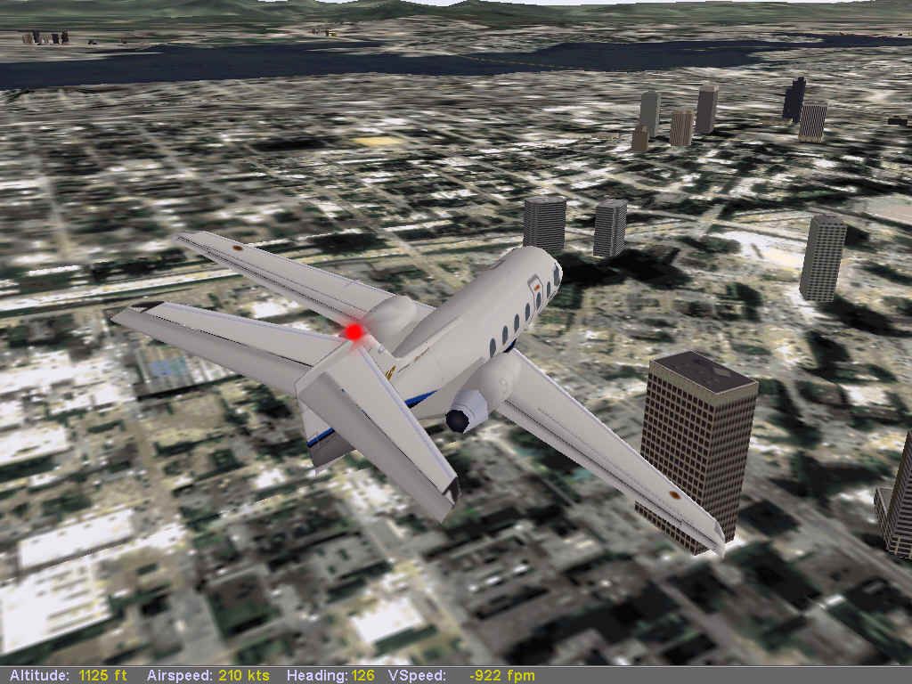 Flight Unlimited III (Windows) screenshot: Seattle under a Beechjet 400A...