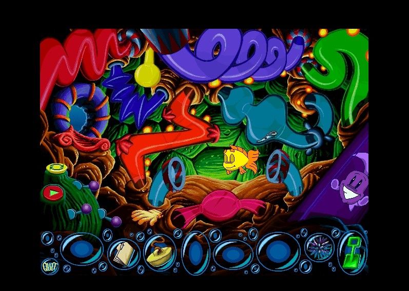 Freddi Fish 3: The Case of the Stolen Conch Shell (Windows) screenshot: Luther travels in the carnival tubes!