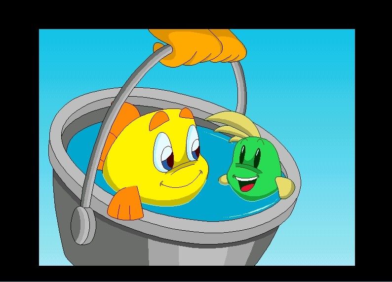 Freddi Fish 3: The Case of the Stolen Conch Shell (Windows) screenshot: Freddi & Luther fly!