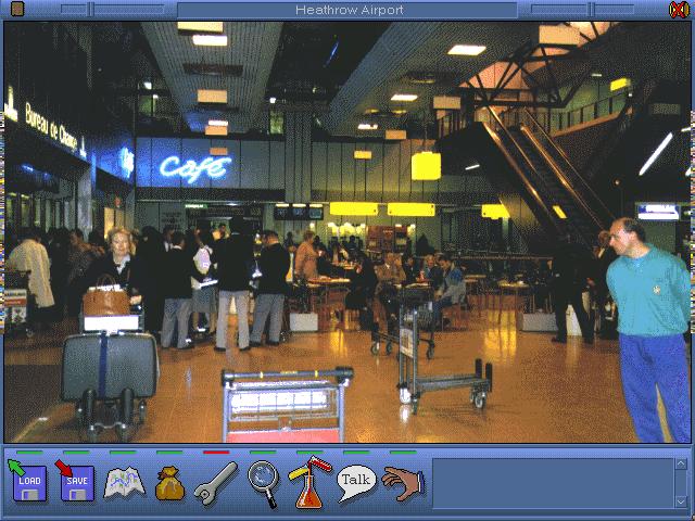 C.I.T.Y. 2000 (DOS) screenshot: Arrival - Heathrow Airport
