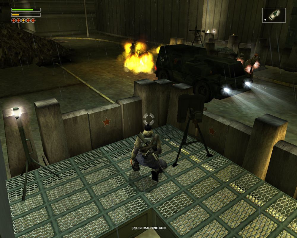 Freedom Fighters (Windows) screenshot: Fire bombing enemy troops as they get out of their APC