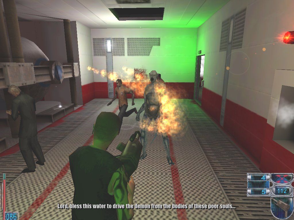 From Dusk Till Dawn (Windows) screenshot: Forget the holy water doc! What this situation calls for is FIRE AND LOTS OF IT!