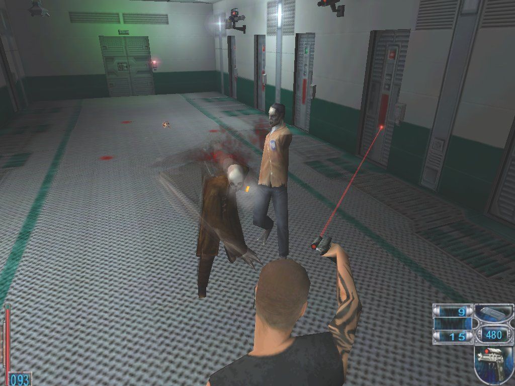 From Dusk Till Dawn (Windows) screenshot: Boss battle with Nosferatu, a Matrix-style guy who moves in a rapid blur