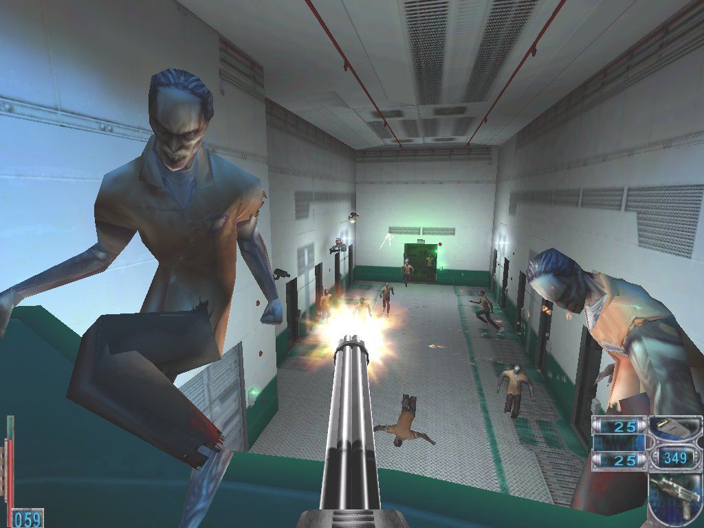 From Dusk Till Dawn (Windows) screenshot: Controlling a gattling gun to battle wave after wave of vampires