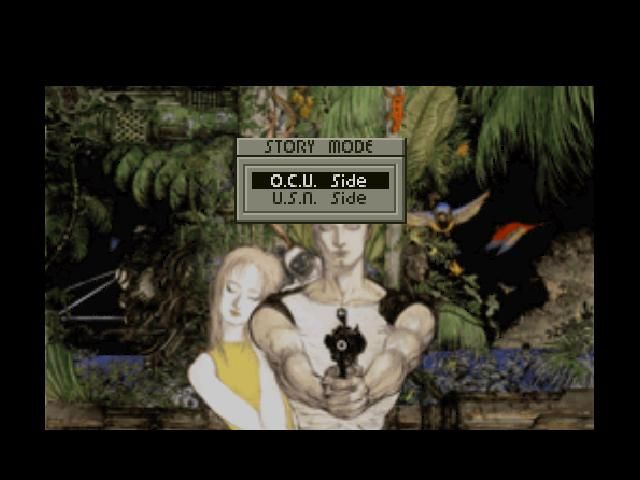 Front Mission 1st (PlayStation) screenshot: Choose your scenario. The OCU story is the one that was included in the SNES release