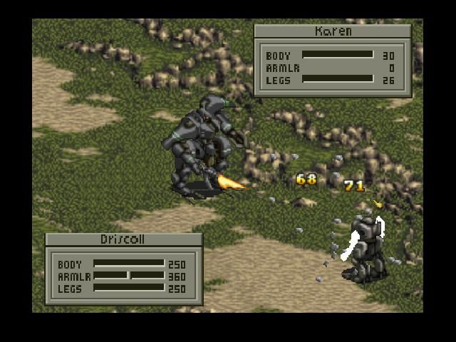 Front Mission 1st (PlayStation) screenshot: On the receiving end of a machine gun