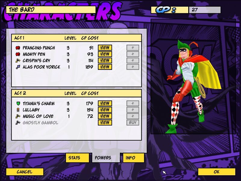 Freedom Force vs The 3rd Reich (Windows) screenshot: Character Sheet