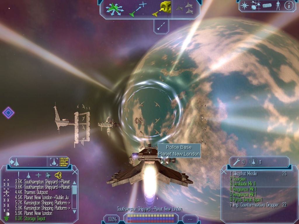 Freelancer (Windows) screenshot: Long-Distance Travel: Trade Lanes fling ships across the sector.