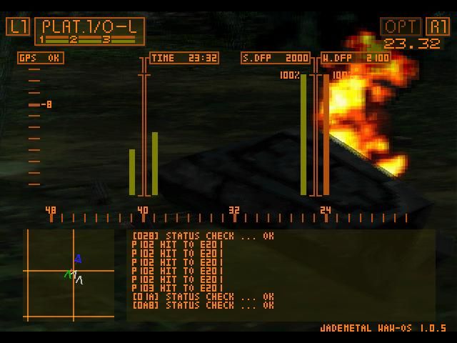 Front Mission: Alternative (PlayStation) screenshot: First-person view of the carnage