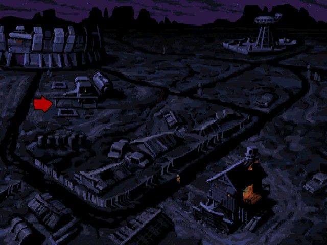 Full Throttle (Windows) screenshot: Map of a small town... and Ben in search for some items to fix his bike