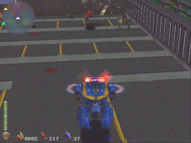 Future Cop: L.A.P.D. (PlayStation) screenshot: shooting terrorists