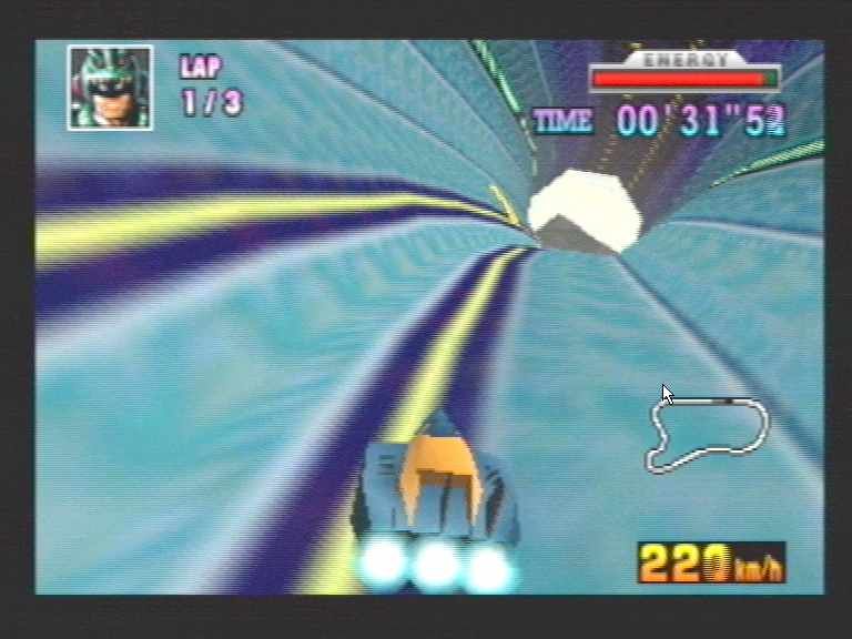 F-Zero X (Nintendo 64) screenshot: Speeding down the tunnel, where you can spin round 360 degrees!