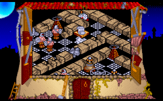 Chess Housers (DOS) screenshot: Pyramid transporter, map and save point
