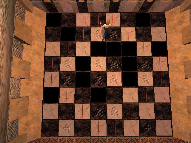 Gabriel Knight 3: Blood of the Sacred, Blood of the Damned (Windows) screenshot: Jumping over some chess board could prove to be fatal, but can also open some secret door