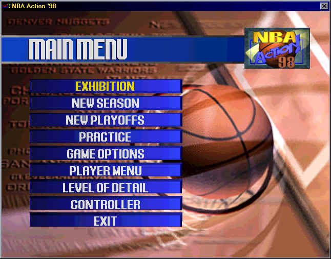 NBA Action 98 (Windows) screenshot: Main menu (window)