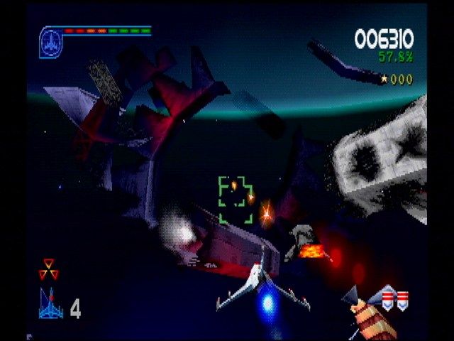 Galaga: Destination Earth (PlayStation) screenshot: 3-d Attack Pattern