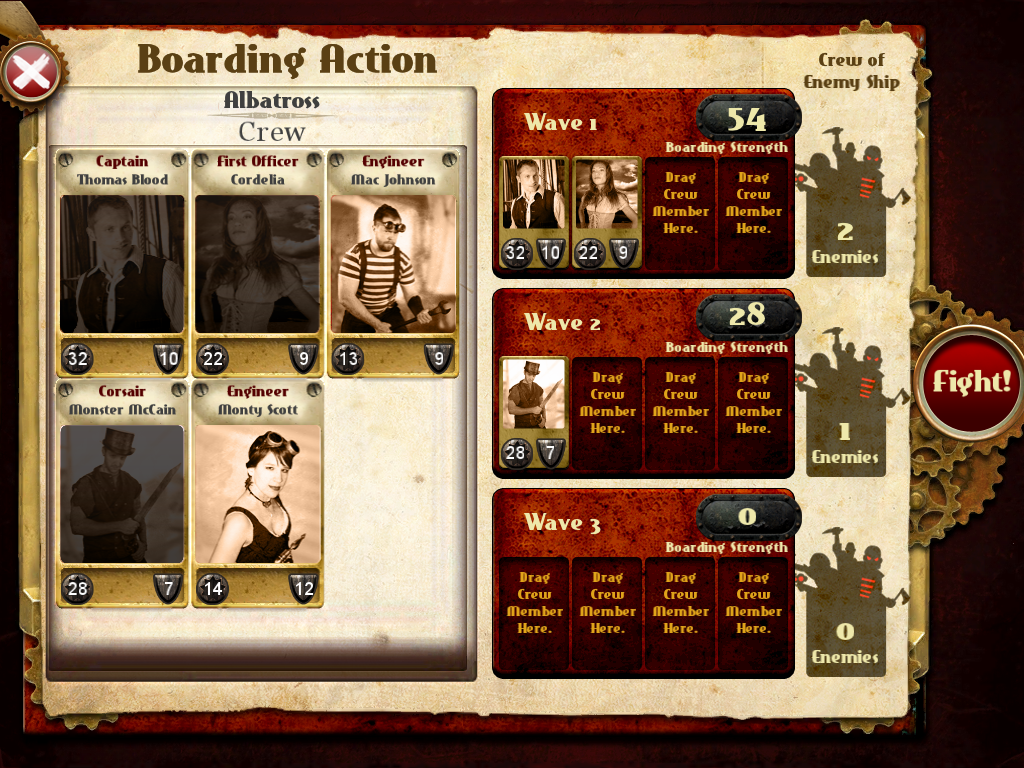 Crimson: Steam Pirates (iPad) screenshot: Preparing the crew for the boarding.