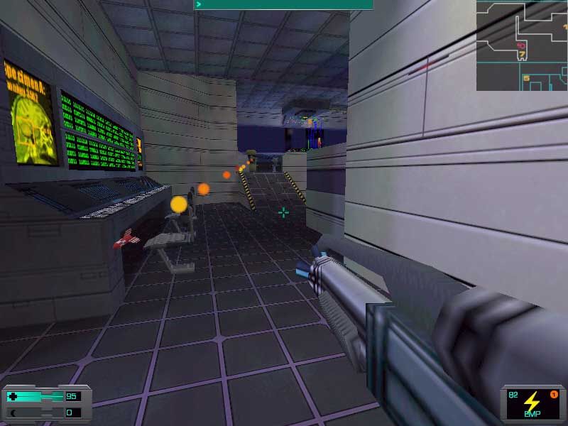 System Shock 2 (Windows) screenshot: Hmm, how do I shoot him?..