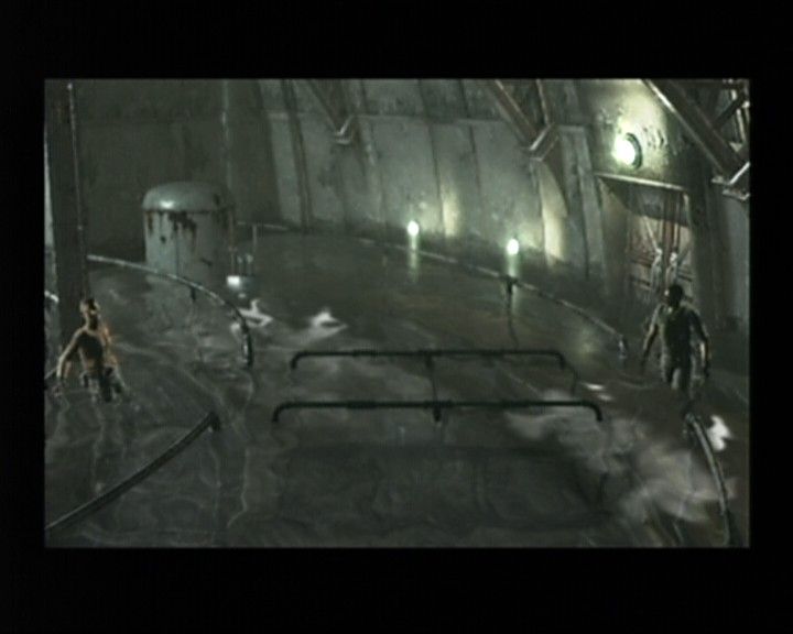 Resident Evil (GameCube) screenshot: Chris Scenario - A pool filled with sharks is one thing, an oversized underfed shark that comes in extra is quite another