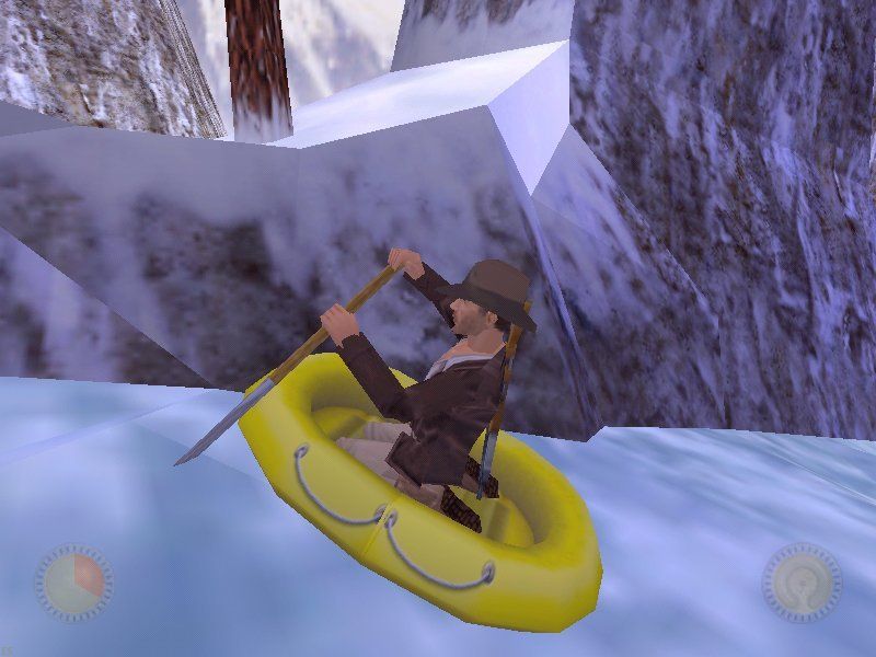 Indiana Jones and the Infernal Machine (Windows) screenshot: In Tibet, Indy's riding a rubber dinghy.