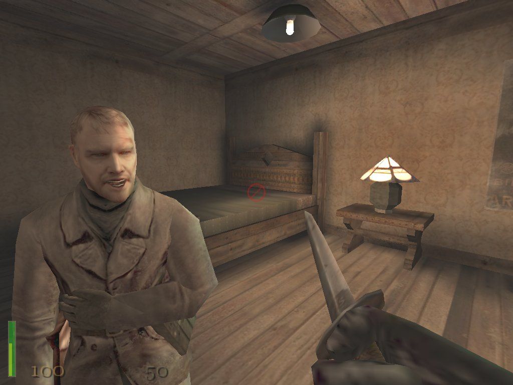 Return to Castle Wolfenstein: Game of the Year (Windows) screenshot: A few resistance fighters offer you a little advice, but other than that you're pretty much on your own.