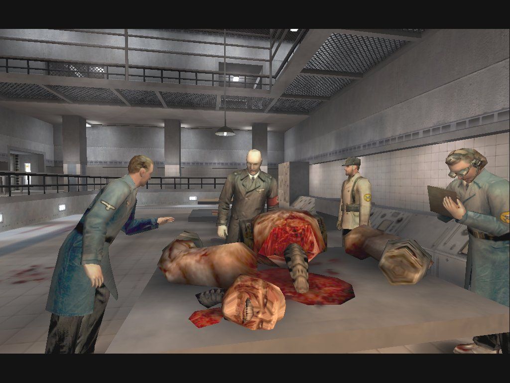 Return to Castle Wolfenstein: Game of the Year (Windows) screenshot: The villainous Dr. Deathshead (the guy in black) within his secret X-Labs base