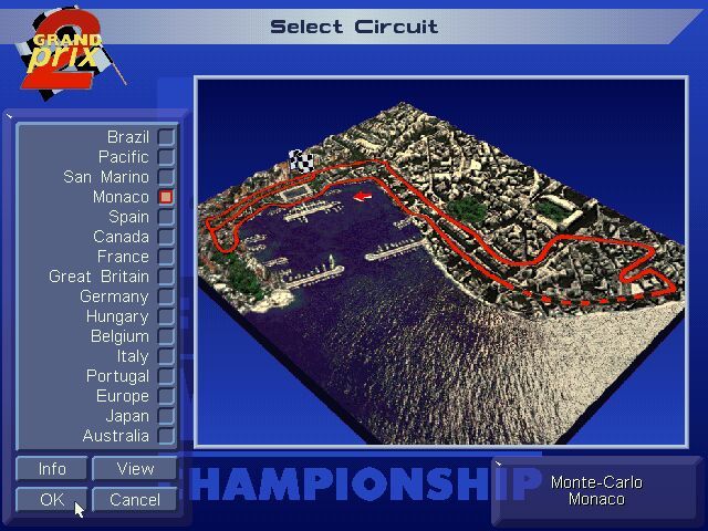 Grand Prix II (DOS) screenshot: Select your circuit!