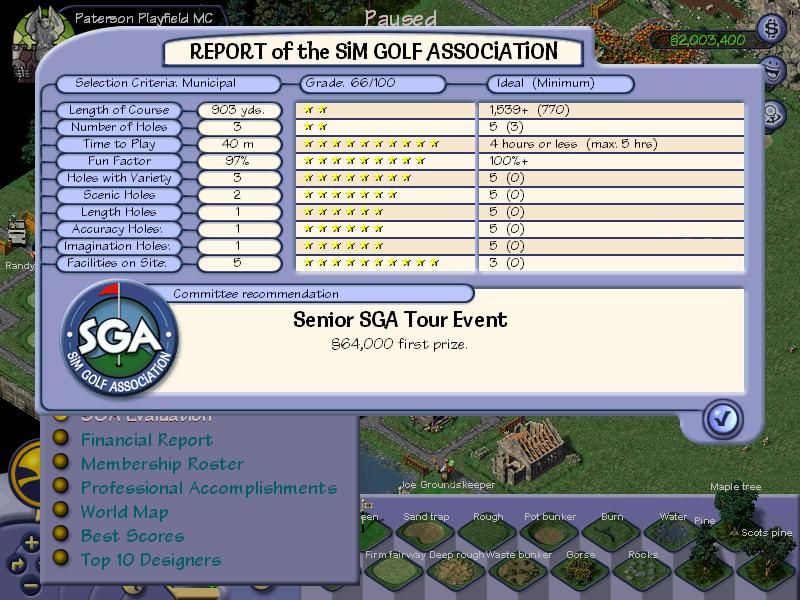 Sid Meier's SimGolf (Windows) screenshot: Detailed reports of your golf course are at your fingertips.