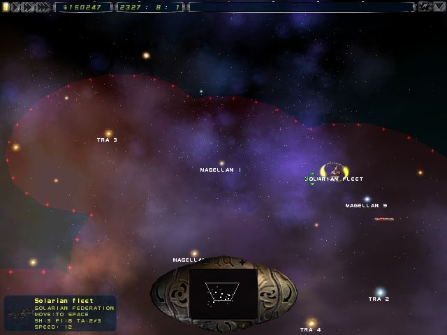 Imperium Galactica II: Alliances (Windows) screenshot: The starmap shows planets and ships