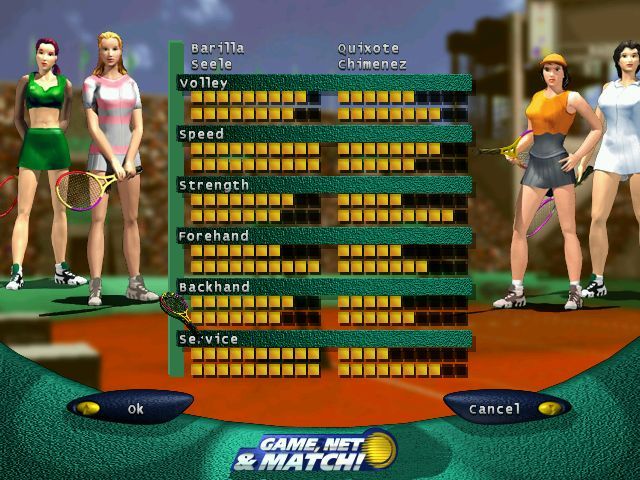 Game, Net & Match! (Windows) screenshot: Selecting players for a women's doubles game