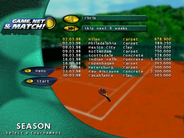 Game, Net & Match! (Windows) screenshot: Beginning a season campaign game