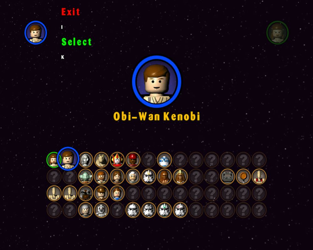 LEGO Star Wars: The Video Game (Windows) screenshot: Character menu.