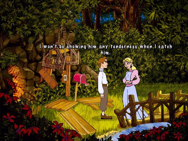 Gilbert Goodmate and the Mushroom of Phungoria (Windows) screenshot: Gilbert and his secret love, Princess Michelle