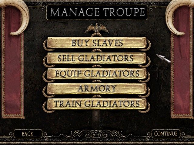 The Gladiators of Rome (Windows) screenshot: The main team control menu.