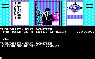 Hacker (DOS) screenshot: Let's trade! This gloomy fellow offers valuables.