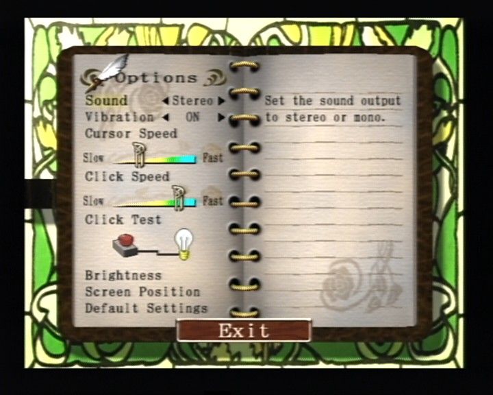 Glass Rose (PlayStation 2) screenshot: Adjusting some of the game options.
